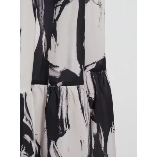 Elasticity Hollow Printed Split-Joint Tied Long Sleeves Loose Mock Neck Midi Dresses Elasticity Hollow Printed Split-Joint Tied Long Sleeves Loose Mock Neck Midi Dresses