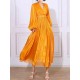 Belted Pleated Solid Color High Waisted Long Sleeves V-Neck Maxi Dresses Belted Pleated Solid Color High Waisted Long Sleeves V-Neck Maxi Dresses
