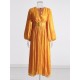 Belted Pleated Solid Color High Waisted Long Sleeves V-Neck Maxi Dresses Belted Pleated Solid Color High Waisted Long Sleeves V-Neck Maxi Dresses