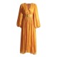 Belted Pleated Solid Color High Waisted Long Sleeves V-Neck Maxi Dresses Belted Pleated Solid Color High Waisted Long Sleeves V-Neck Maxi Dresses