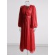Belted Pleated Solid Color High Waisted Long Sleeves V-Neck Maxi Dresses Belted Pleated Solid Color High Waisted Long Sleeves V-Neck Maxi Dresses