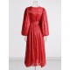 Belted Pleated Solid Color High Waisted Long Sleeves V-Neck Maxi Dresses Belted Pleated Solid Color High Waisted Long Sleeves V-Neck Maxi Dresses