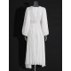 Belted Pleated Solid Color High Waisted Long Sleeves V-Neck Maxi Dresses Belted Pleated Solid Color High Waisted Long Sleeves V-Neck Maxi Dresses