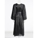 Belted Pleated Solid Color High Waisted Long Sleeves V-Neck Maxi Dresses Belted Pleated Solid Color High Waisted Long Sleeves V-Neck Maxi Dresses