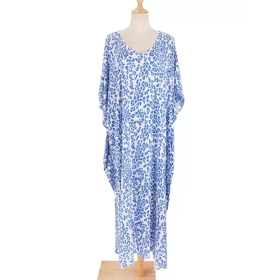 Leopard Split-Side Sun Protection Batwing Sleeves Loose V-Neck Maxi Dresses Cover-Ups Swimwear Leopard Split-Side Sun Protection Batwing Sleeves Loose V-Neck Maxi Dresses Cover-Ups Swimwear