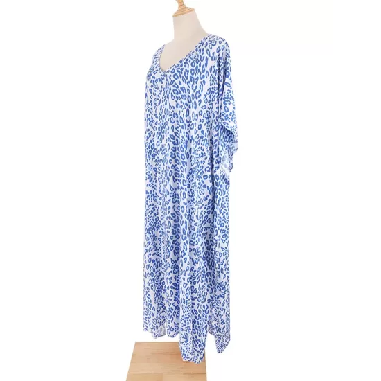 Leopard Split-Side Sun Protection Batwing Sleeves Loose V-Neck Maxi Dresses Cover-Ups Swimwear Leopard Split-Side Sun Protection Batwing Sleeves Loose V-Neck Maxi Dresses Cover-Ups Swimwear