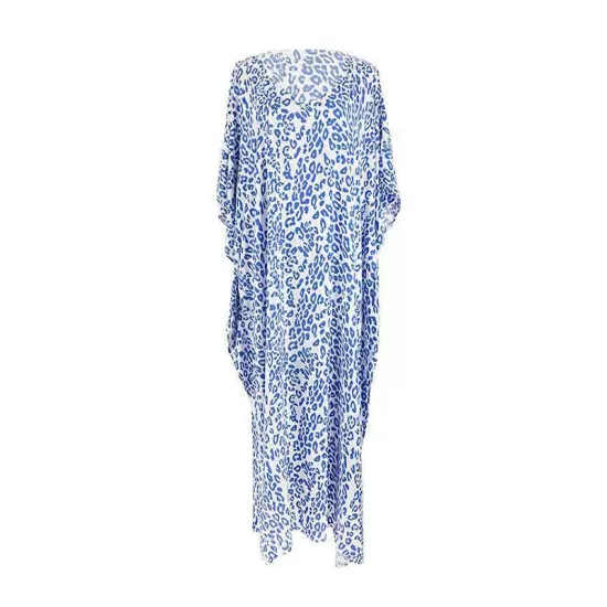 Leopard Split-Side Sun Protection Batwing Sleeves Loose V-Neck Maxi Dresses Cover-Ups Swimwear Leopard Split-Side Sun Protection Batwing Sleeves Loose V-Neck Maxi Dresses Cover-Ups Swimwear