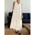 Solid Color Loose Sleeveless Round-neck Midi Dresses