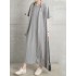 Pleated Solid Color Split-Joint Loose Short Sleeves Round-Neck Midi Dresses