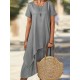 Asymmetric Solid Color Split-Joint Plus Size Short Sleeves Round-Neck Midi Dresses Asymmetric Solid Color Split-Joint Plus Size Short Sleeves Round-Neck Midi Dresses