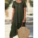 Asymmetric Solid Color Split-Joint Plus Size Short Sleeves Round-Neck Midi Dresses Asymmetric Solid Color Split-Joint Plus Size Short Sleeves Round-Neck Midi Dresses