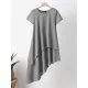 Asymmetric Solid Color Split-Joint Plus Size Short Sleeves Round-Neck Midi Dresses Asymmetric Solid Color Split-Joint Plus Size Short Sleeves Round-Neck Midi Dresses