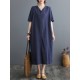 Chinese Frog Buttons Pockets Solid Color Split-Side A-Line Loose V-Neck Midi Dresses Chinese Frog Buttons Pockets Solid Color Split-Side A-Line Loose V-Neck Midi Dresses
