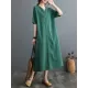 Chinese Frog Buttons Pockets Solid Color Split-Side A-Line Loose V-Neck Midi Dresses Chinese Frog Buttons Pockets Solid Color Split-Side A-Line Loose V-Neck Midi Dresses