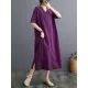 Chinese Frog Buttons Pockets Solid Color Split-Side A-Line Loose V-Neck Midi Dresses Chinese Frog Buttons Pockets Solid Color Split-Side A-Line Loose V-Neck Midi Dresses