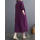 Chinese Frog Buttons Pockets Solid Color Split-Side A-Line Loose V-Neck Midi Dresses Chinese Frog Buttons Pockets Solid Color Split-Side A-Line Loose V-Neck Midi Dresses