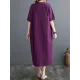 Chinese Frog Buttons Pockets Solid Color Split-Side A-Line Loose V-Neck Midi Dresses Chinese Frog Buttons Pockets Solid Color Split-Side A-Line Loose V-Neck Midi Dresses