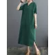 Chinese Frog Buttons Pockets Solid Color Split-Side A-Line Loose V-Neck Midi Dresses Chinese Frog Buttons Pockets Solid Color Split-Side A-Line Loose V-Neck Midi Dresses