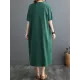 Chinese Frog Buttons Pockets Solid Color Split-Side A-Line Loose V-Neck Midi Dresses Chinese Frog Buttons Pockets Solid Color Split-Side A-Line Loose V-Neck Midi Dresses