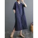 Chinese Frog Buttons Pockets Solid Color Split-Side A-Line Loose V-Neck Midi Dresses Chinese Frog Buttons Pockets Solid Color Split-Side A-Line Loose V-Neck Midi Dresses