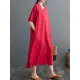 Chinese Frog Buttons Pockets Solid Color Split-Side A-Line Loose V-Neck Midi Dresses Chinese Frog Buttons Pockets Solid Color Split-Side A-Line Loose V-Neck Midi Dresses