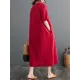 Chinese Frog Buttons Pockets Solid Color Split-Side A-Line Loose V-Neck Midi Dresses Chinese Frog Buttons Pockets Solid Color Split-Side A-Line Loose V-Neck Midi Dresses