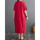 Chinese Frog Buttons Pockets Solid Color Split-Side A-Line Loose V-Neck Midi Dresses Chinese Frog Buttons Pockets Solid Color Split-Side A-Line Loose V-Neck Midi Dresses