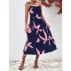 Contrast Color Floral Printed Loose Sleeveless Spaghetti-Neck Midi Dresses Contrast Color Floral Printed Loose Sleeveless Spaghetti-Neck Midi Dresses