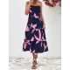 Contrast Color Floral Printed Loose Sleeveless Spaghetti-Neck Midi Dresses Contrast Color Floral Printed Loose Sleeveless Spaghetti-Neck Midi Dresses
