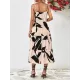 Contrast Color Floral Printed Loose Sleeveless Spaghetti-Neck Midi Dresses Contrast Color Floral Printed Loose Sleeveless Spaghetti-Neck Midi Dresses