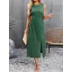 Hollow Solid Color Split-side Sleeveless Round-neck Midi Dresses Hollow Solid Color Split-side Sleeveless Round-neck Midi Dresses