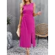 Hollow Solid Color Split-side Sleeveless Round-neck Midi Dresses Hollow Solid Color Split-side Sleeveless Round-neck Midi Dresses