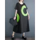 Contrast Color Pockets Printed Loose Short Sleeves Round-Neck Midi Dresses Contrast Color Pockets Printed Loose Short Sleeves Round-Neck Midi Dresses