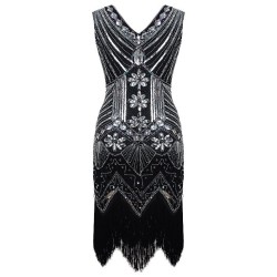 Evening H-Line Beads Sequined Tasseled Midi Dresses