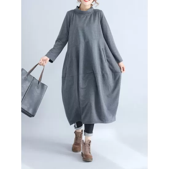 Casual Loose Plus Size Solid Color Hooded Midi Dresses Casual Loose Plus Size Solid Color Hooded Midi Dresses