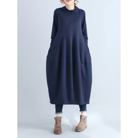 Casual Loose Plus Size Solid Color Hooded Midi Dresses Casual Loose Plus Size Solid Color Hooded Midi Dresses