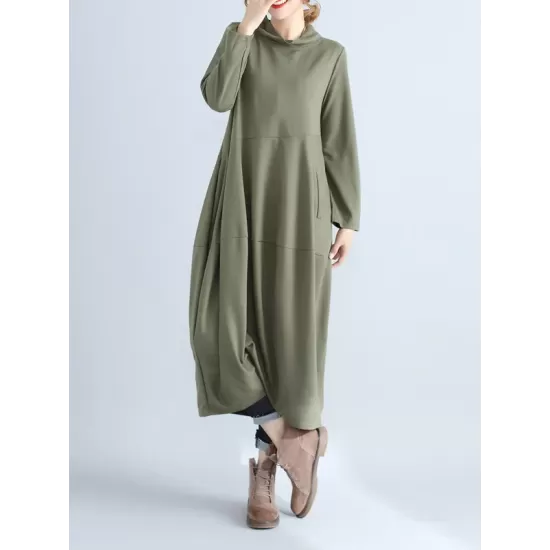 Casual Loose Plus Size Solid Color Hooded Midi Dresses Casual Loose Plus Size Solid Color Hooded Midi Dresses