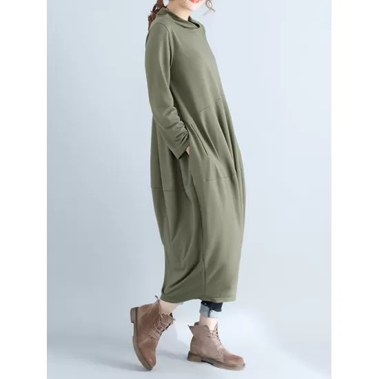 Casual Loose Plus Size Solid Color Hooded Midi Dresses Casual Loose Plus Size Solid Color Hooded Midi Dresses