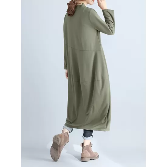Casual Loose Plus Size Solid Color Hooded Midi Dresses Casual Loose Plus Size Solid Color Hooded Midi Dresses