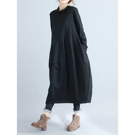 Casual Loose Plus Size Solid Color Hooded Midi Dresses Casual Loose Plus Size Solid Color Hooded Midi Dresses