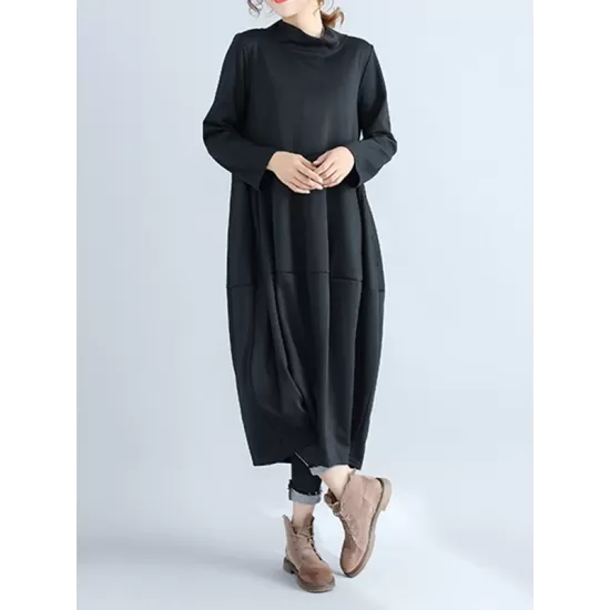 Casual Loose Plus Size Solid Color Hooded Midi Dresses Casual Loose Plus Size Solid Color Hooded Midi Dresses
