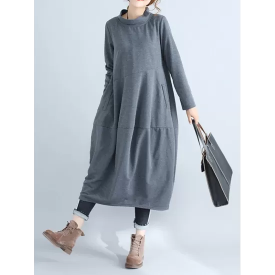 Casual Loose Plus Size Solid Color Hooded Midi Dresses Casual Loose Plus Size Solid Color Hooded Midi Dresses