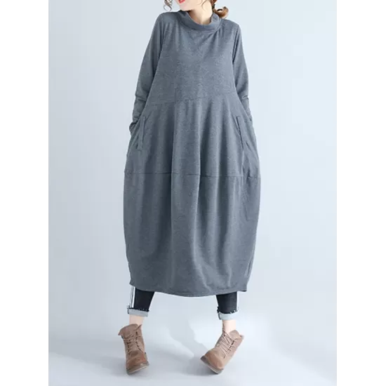 Casual Loose Plus Size Solid Color Hooded Midi Dresses Casual Loose Plus Size Solid Color Hooded Midi Dresses