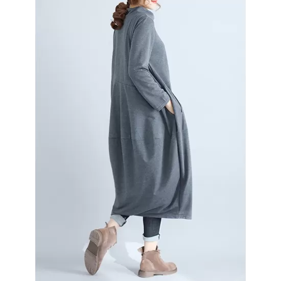 Casual Loose Plus Size Solid Color Hooded Midi Dresses Casual Loose Plus Size Solid Color Hooded Midi Dresses