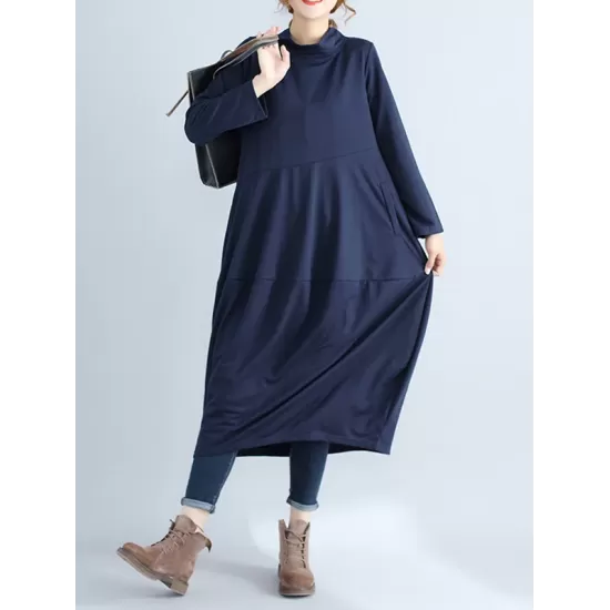 Casual Loose Plus Size Solid Color Hooded Midi Dresses Casual Loose Plus Size Solid Color Hooded Midi Dresses