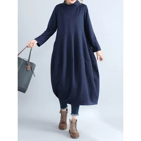 Casual Loose Plus Size Solid Color Hooded Midi Dresses Casual Loose Plus Size Solid Color Hooded Midi Dresses