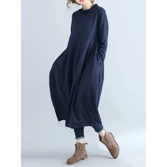 Casual Loose Plus Size Solid Color Hooded Midi Dresses Casual Loose Plus Size Solid Color Hooded Midi Dresses