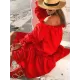 Loose Irregularity Falbala Solid Color Off-The-Shoulder Midi Dresses Loose Irregularity Falbala Solid Color Off-The-Shoulder Midi Dresses