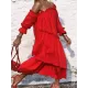 Loose Irregularity Falbala Solid Color Off-The-Shoulder Midi Dresses Loose Irregularity Falbala Solid Color Off-The-Shoulder Midi Dresses