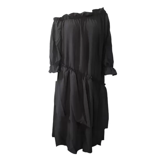 Loose Irregularity Falbala Solid Color Off-The-Shoulder Midi Dresses Loose Irregularity Falbala Solid Color Off-The-Shoulder Midi Dresses